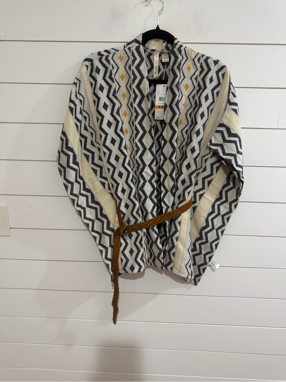 By design ladies Poncho Open Cardigan Sweater - Cream, Black & Brown Accents